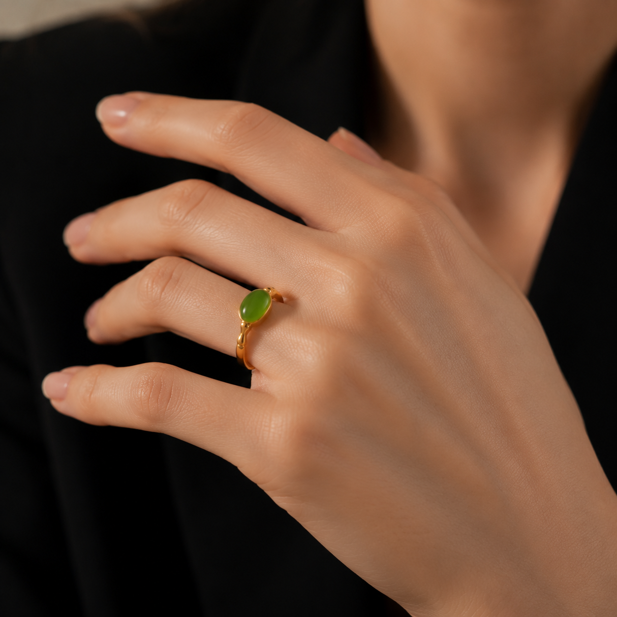 Vivid Green Jadeite Cabochon Ring for Women