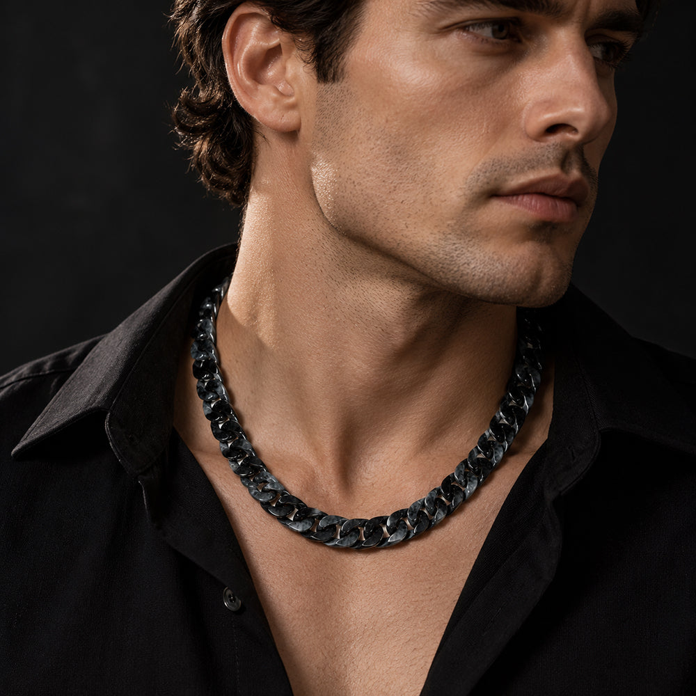 Natural Black-Gray Jadeite Cuban Link Necklace
