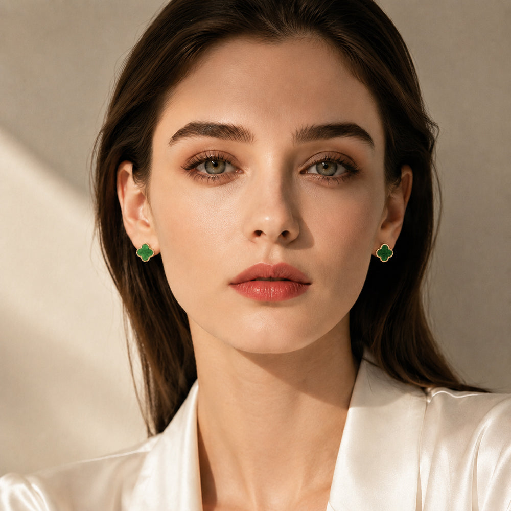 Natural Burmese Green Jadeite Clover Earrings in S925 Silver