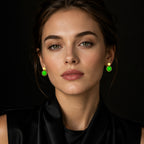 Natural Burmese Flower Green Jadeite Earrings for Women