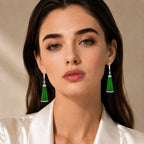 Natural Green Jadeite Tassel Earrings in S925 Silver for Women