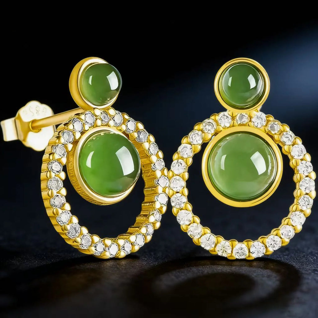 Women’s S925 Green Jade Stud Earrings – Natural Jade Jewelry for Harmony & Elegance