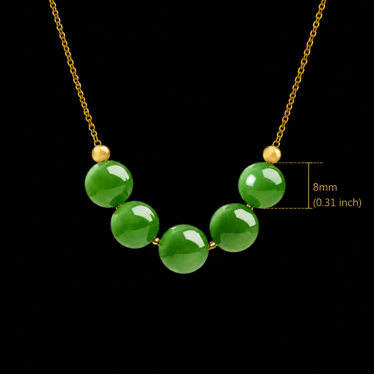 Green Jade 8mm Beaded Pendant Collar Necklace – S925 Silver, Handmade Jewelry for Luck & Harmony