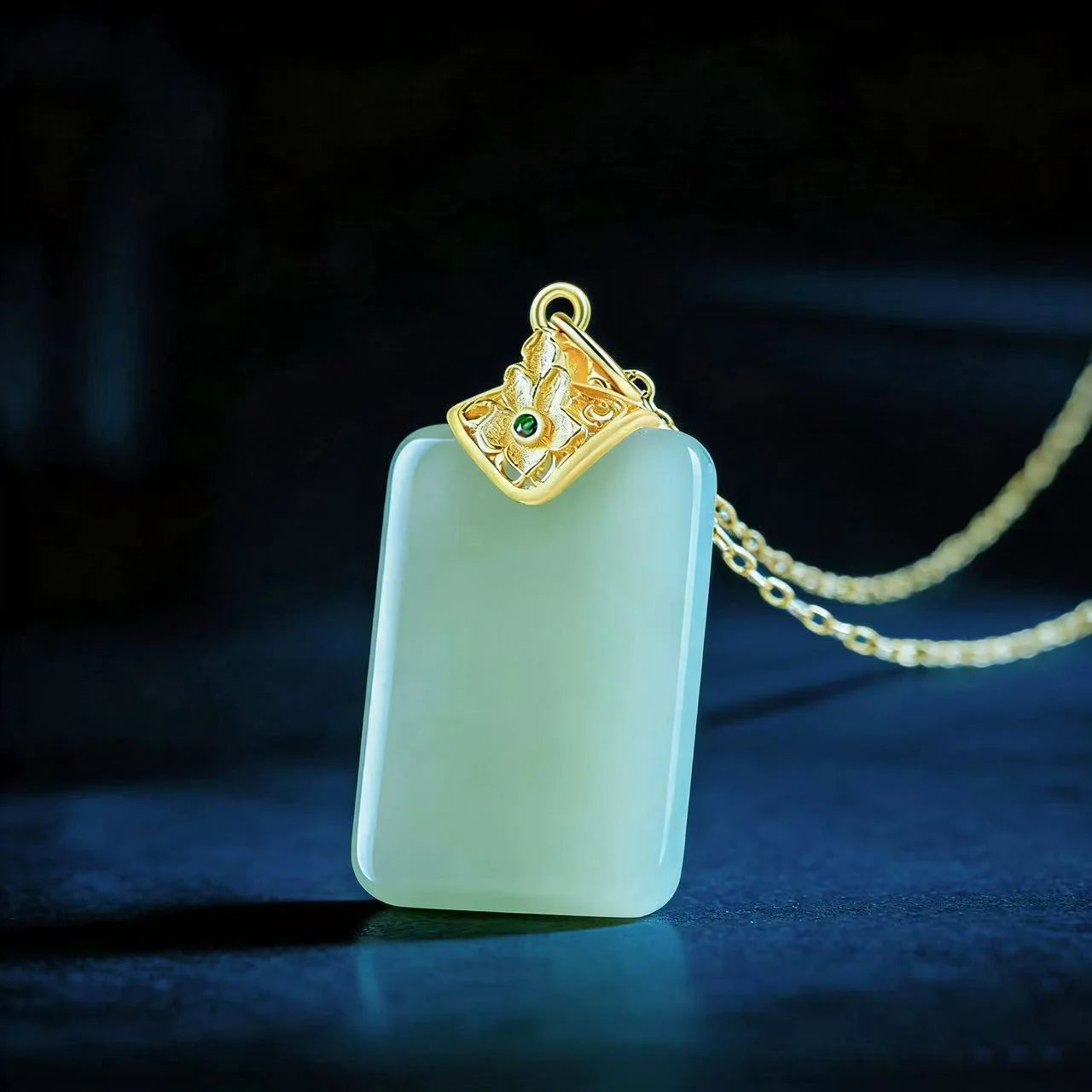 Real Burmese Jade Plaque Pendant Necklace – 925 Silver Chain 46CM, Women’s Jewelry