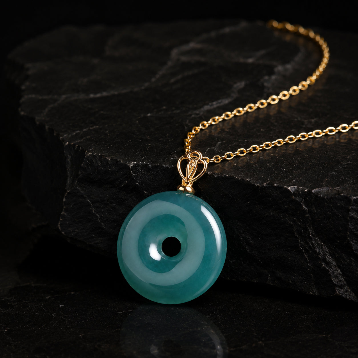 Natural Blue Jadeite Ping An Kou Necklace for Women – 18K Gold Fashion Jewelry