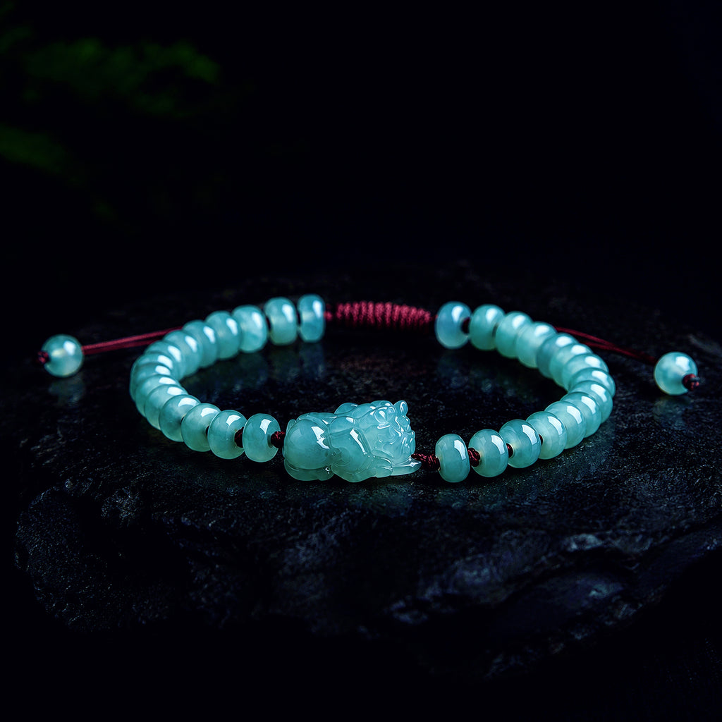 Blue Jade Pixiu Abacus Bead Bracelet