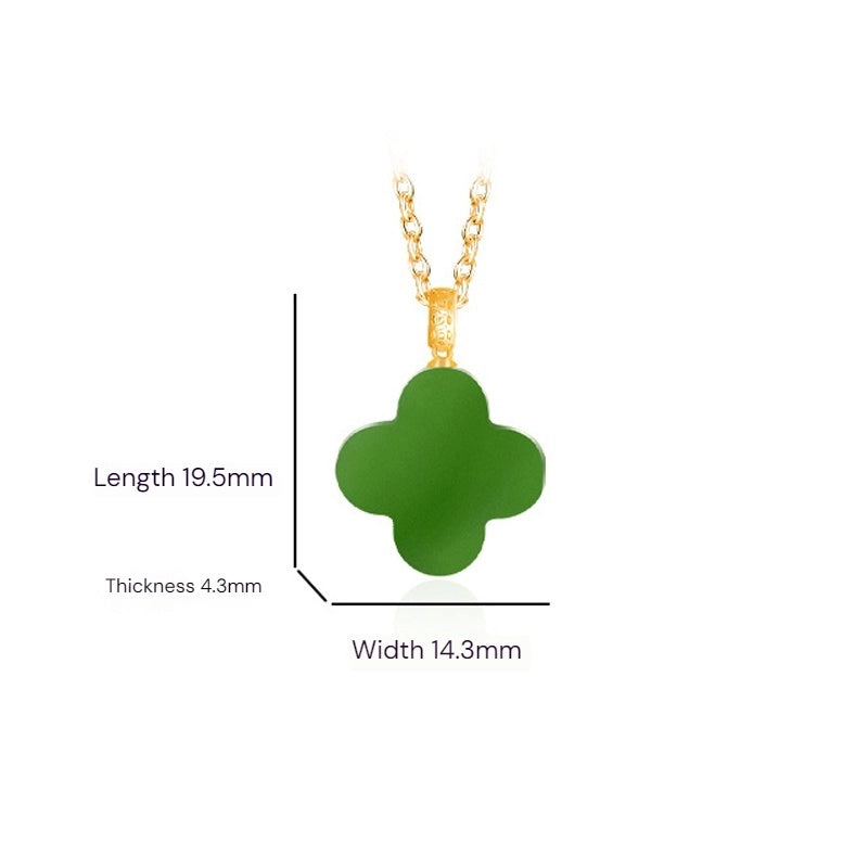 Real Burmese Green Jade Four-Leaf Clover Pendant Necklace – 925 Silver Chain 46CM, 18K Gold Clasp jade BMjade