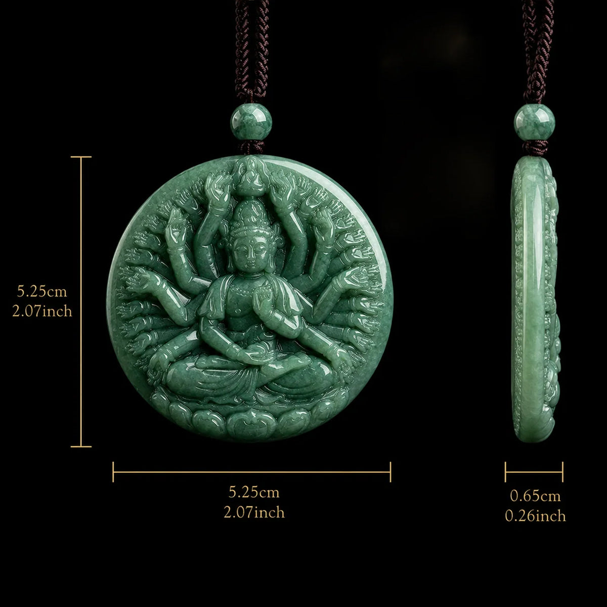 Collar con dije de Guanyin de los Mil Brazos de jade verde
