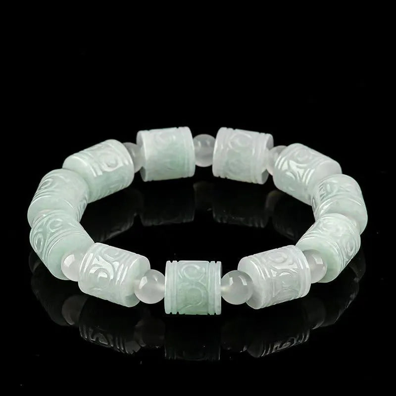 Natural Burmese Jade Carved Barrel Bead Bracelet – Unisex jade BMjade