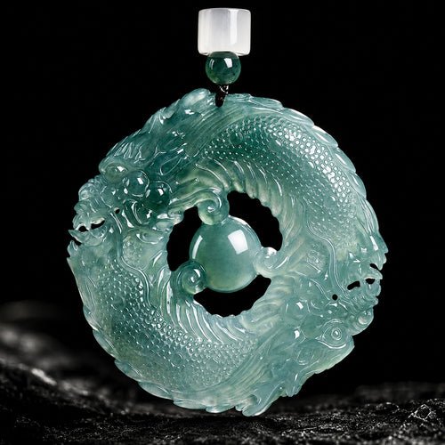 Carved Green Dragon Jade Pendant Necklace