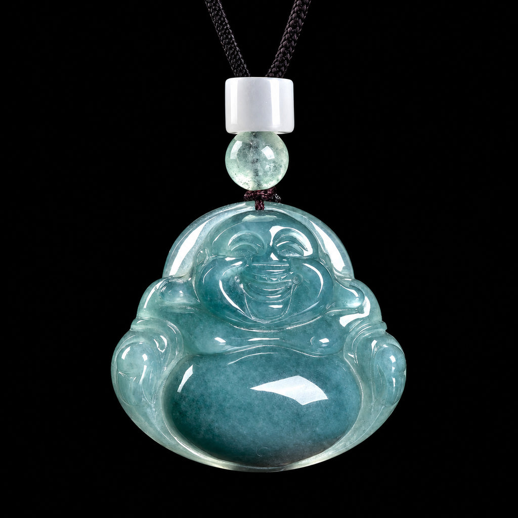 Real Blue Jadeite Big Belly Buddha Pendant Necklace – Men’s Jewelry