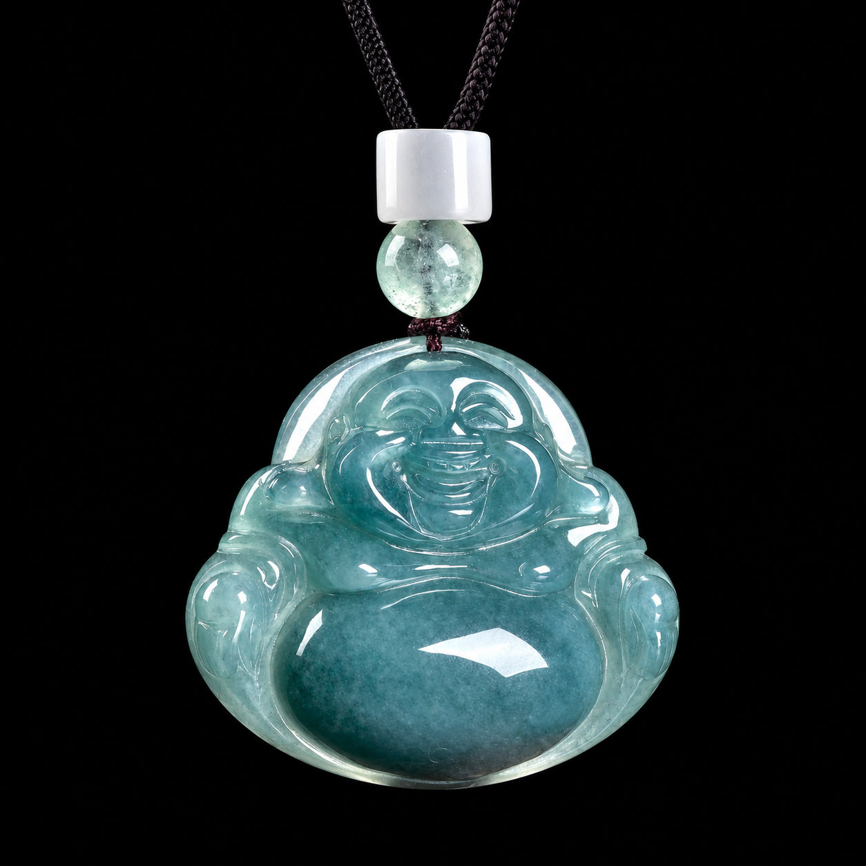 Real Blue Jadeite Big Belly Buddha Pendant Necklace – Men’s Jewelry