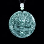 Real Hand-Carved Blue Jadeite Dragon Plaque Pendant Necklace – Men’s Jewelry