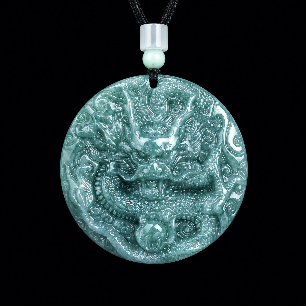 Real Hand-Carved Blue Jadeite Dragon Plaque Pendant Necklace – Men’s Jewelry