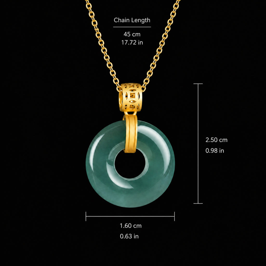 Natural Blue Jadeite Peace Circle Pendant Necklace, S925 Silver 46CM Chain