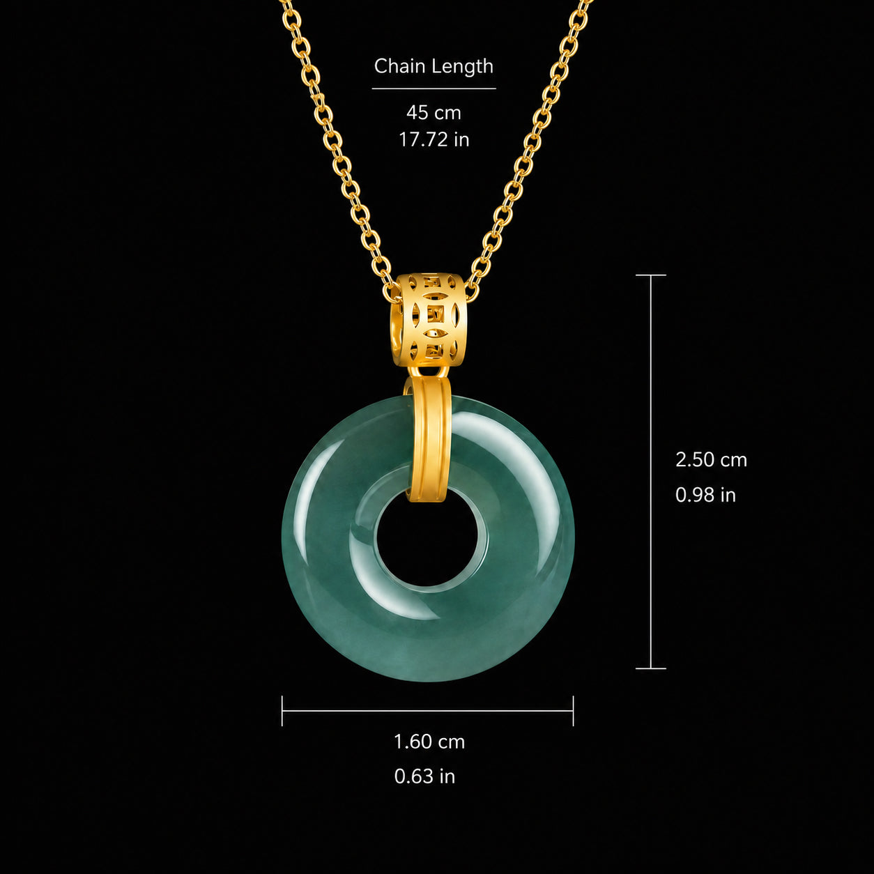 Natural Blue Jadeite Peace Circle Pendant Necklace, S925 Silver 46CM Chain