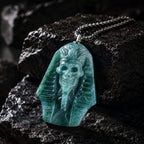 Natural Hand-Carved  BlueJadeite 3D Egyptian Pharaoh Necklace for Men