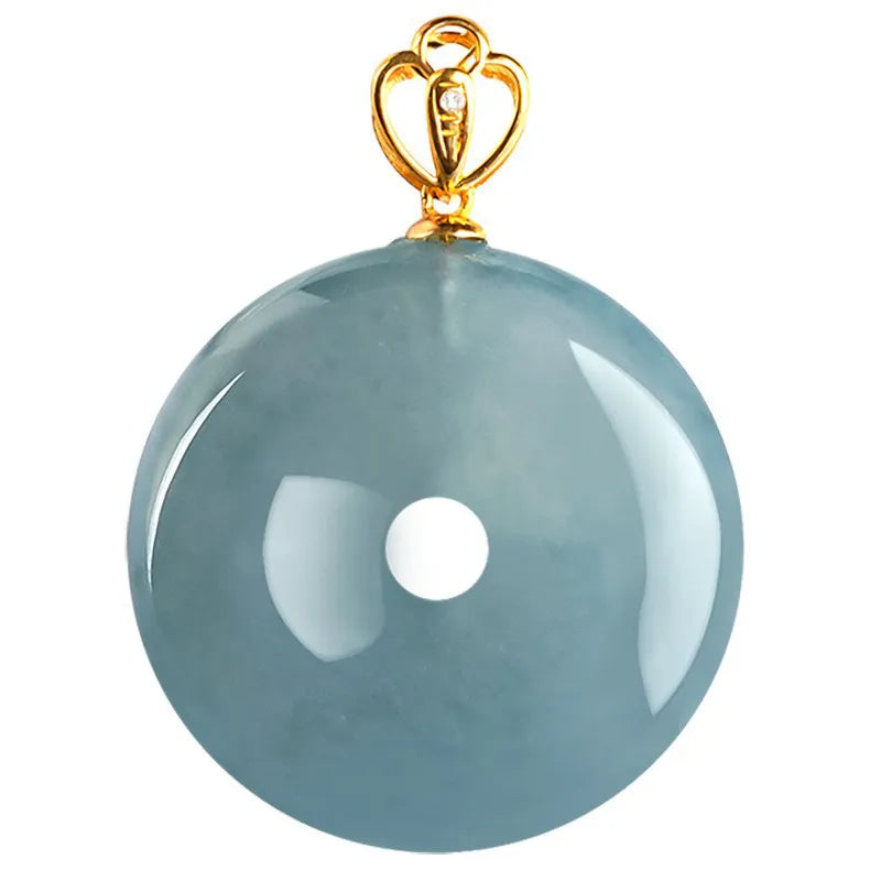 Natural Blue Jadeite Ping An Kou Necklace for Women – 18K Gold Fashion Jewelry jade BMjade