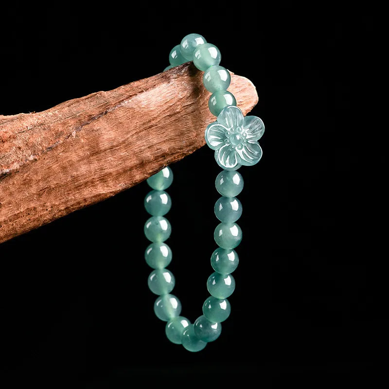 Icy blue-green jadeite flower bead bracelet for women