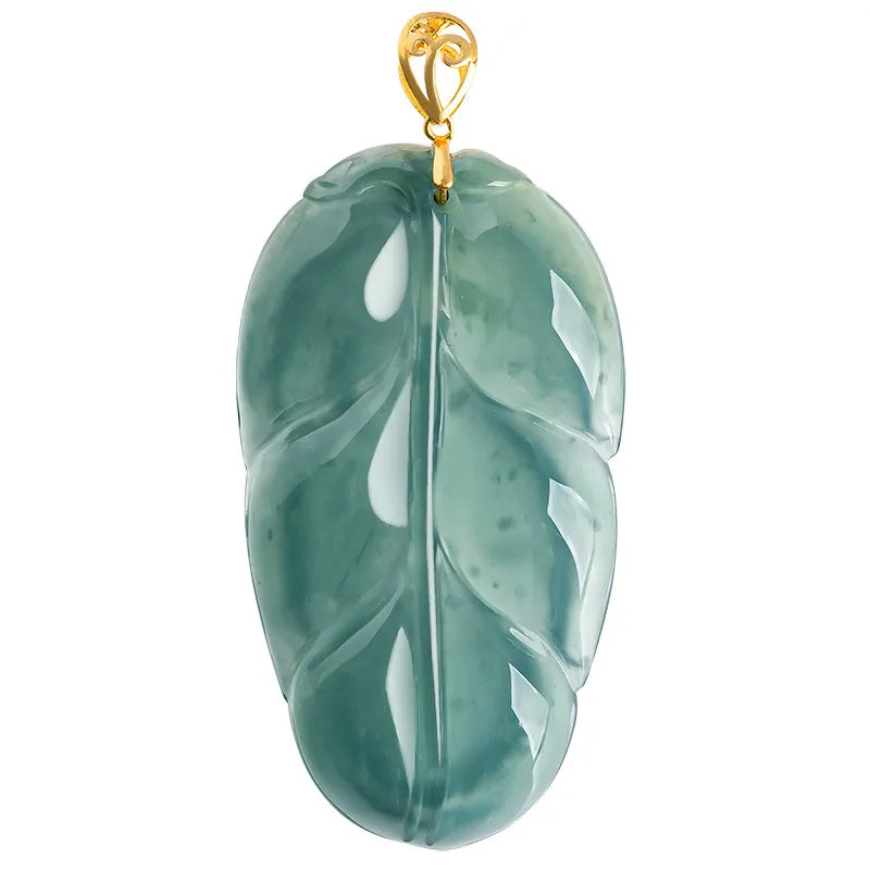 Natural Jadeite Blue Leaf Pendant Necklace for Women – 18K Gold jade BMjade