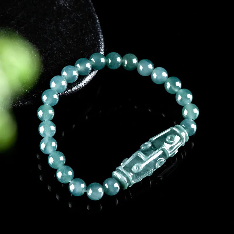 Blue Jadeite Carved Nine-Eyed Dzi Bead Bracelet for Women jade BMjade