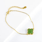 Natural Burmese Green Jade Four-Leaf Clover Bracelet, S925 Silver Lucky Jewelry jade BMjade