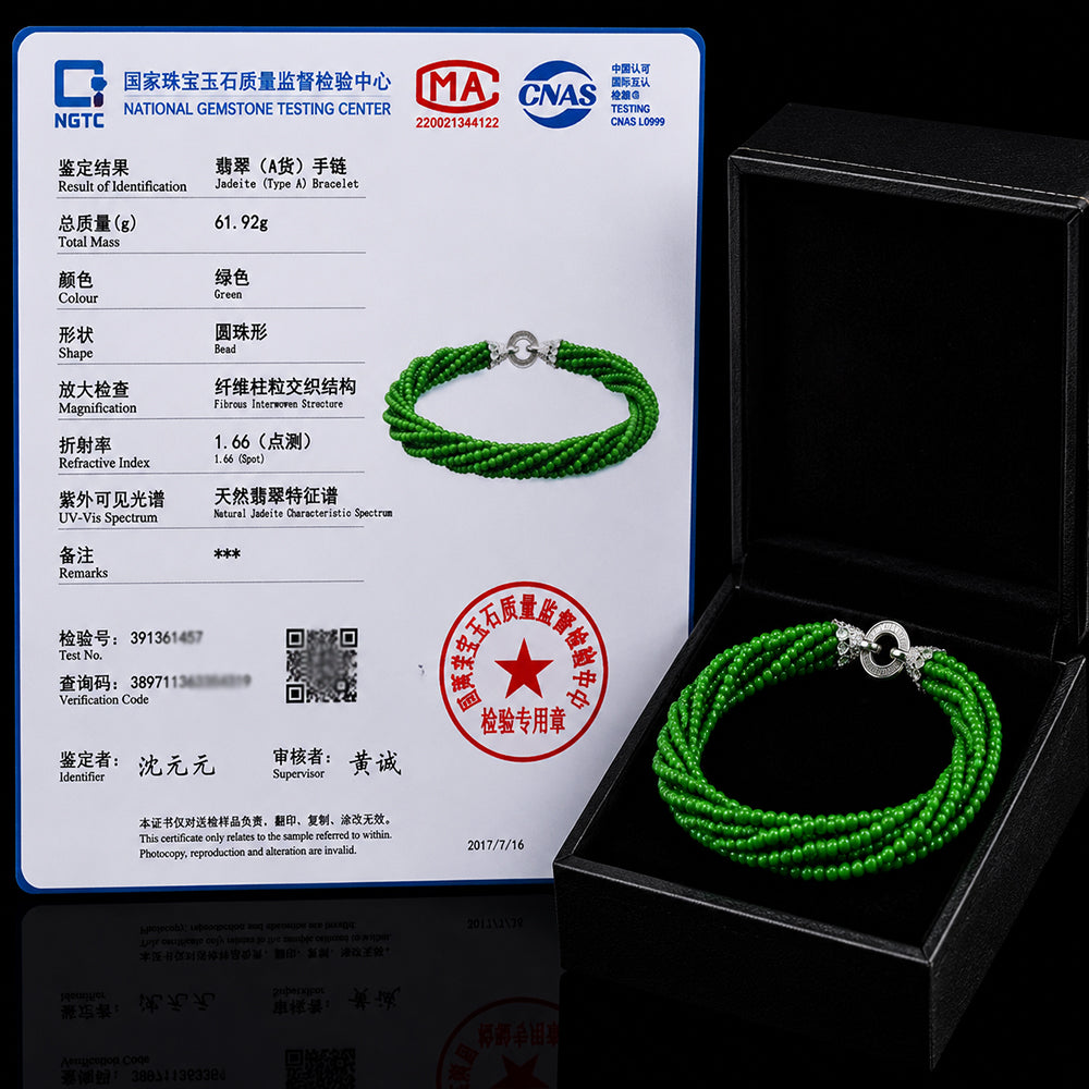 Natural Green Jadeite Twisted Bead Bracelet Handmade Jade Jewelry