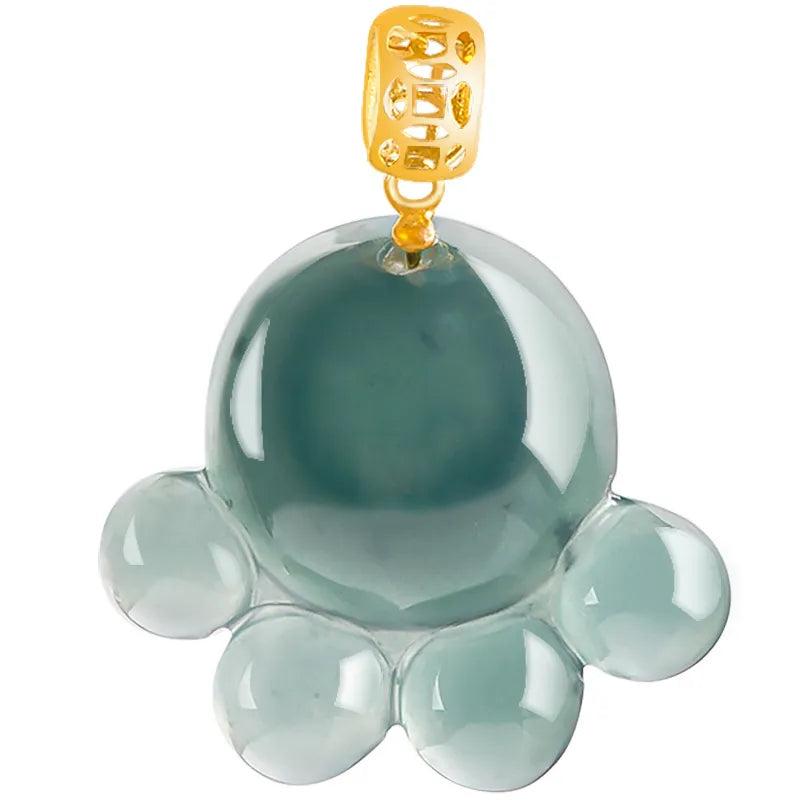 Real Blue Jadeite Cat Paw Pendant Necklace – 925 Silver Chain 46CM, 18K Gold Clasp jade BMjade