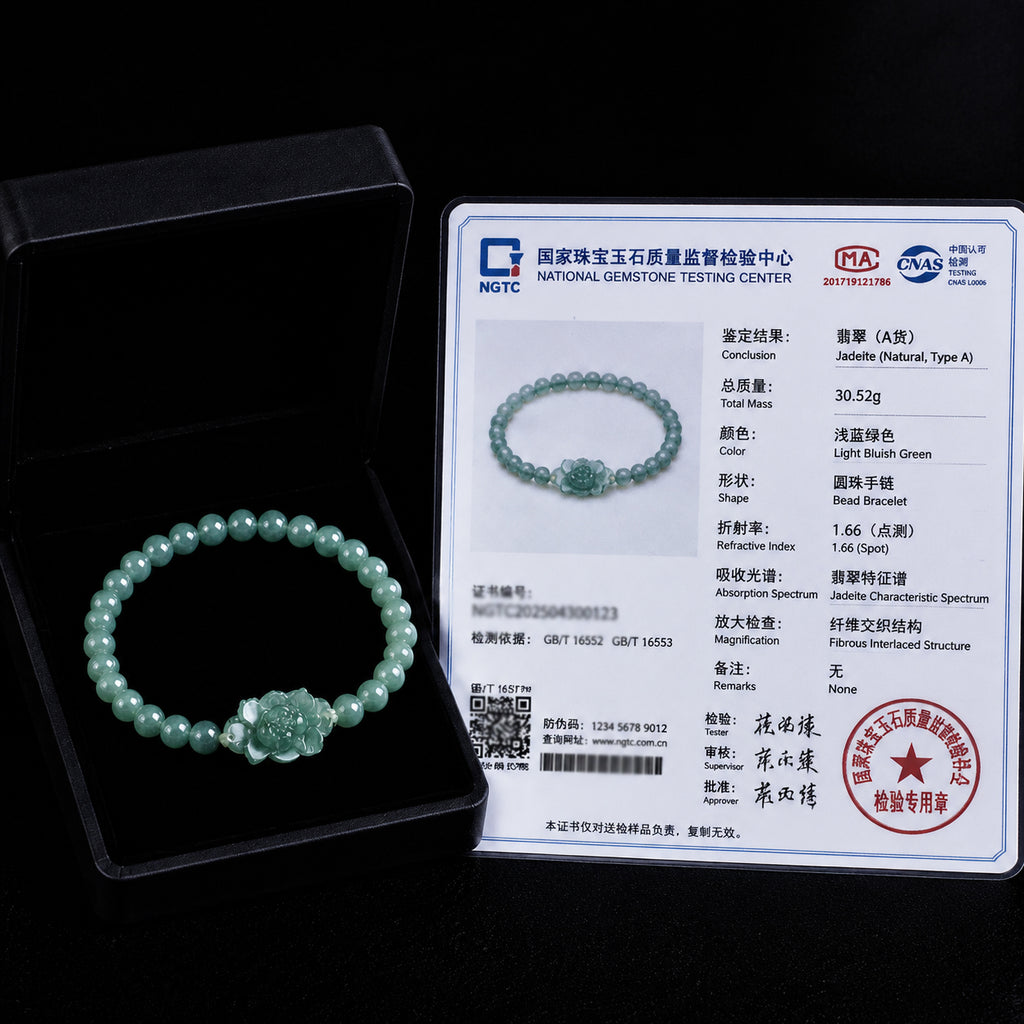 Blue Green Jadeite Lotus Bracelet for Women