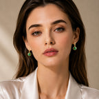 Round Green Jadeite Jade Drop Earrings in Gold