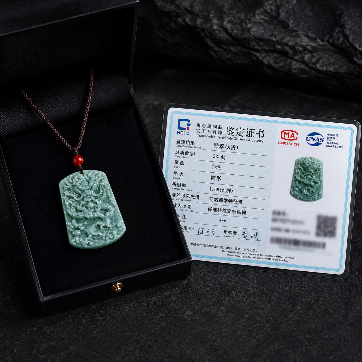 Real Jadeite Dragon Plaque Pendant Necklace – Men’s Jewelry