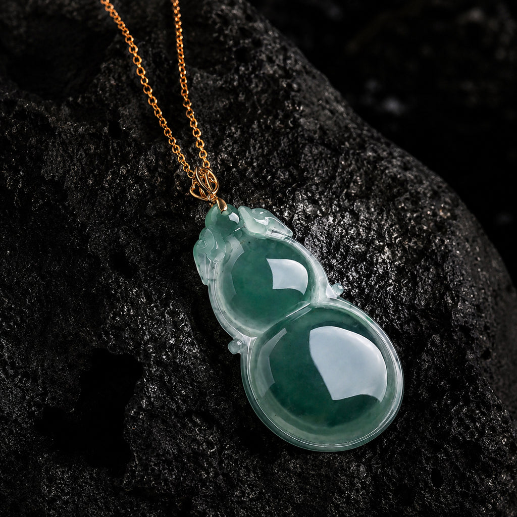 Jadeite Blue Gourd Pendant Necklace for Women – 18K Gold, Natural Jade