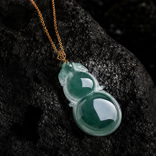 Blue Jadeite Jade Gourd Pendant Necklace