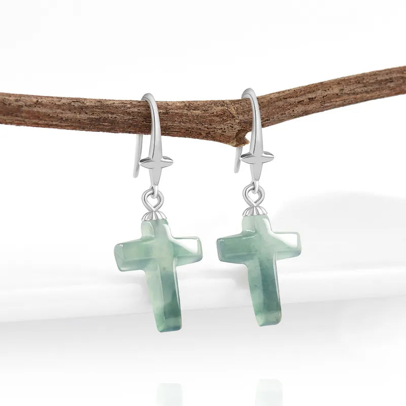 Natural S925 Blue Jadeite Cross Earrings – Sterling Silver Jewelry jade BMjade