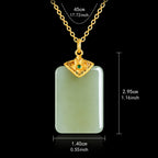 Real Green Jade Plaque Pendant Necklace – 925 Silver Chain 46CM, Symbol of Protection & Good Fortune