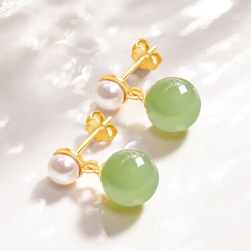 Premium Burmese Jadeite Round Bead Drop Earrings for Women jade BMjade