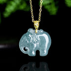 Real Blue Jadeite Elephant Pendant Necklace – 925 Silver Chain 46CM, 18K Gold Clasp jade BMjade