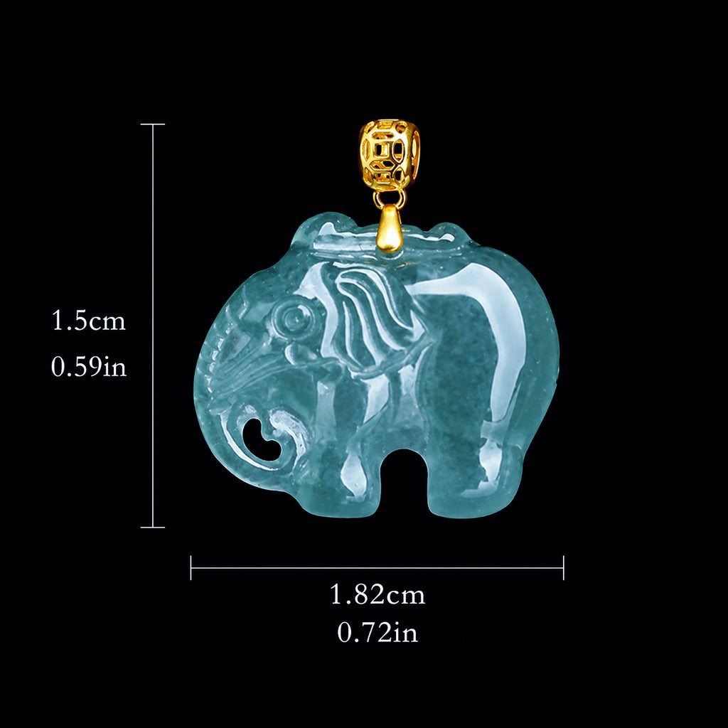 Real Blue Jadeite Elephant Pendant Necklace – 925 Silver Chain 46CM, 18K Gold Clasp