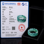 Natural Blue Green Jadeite Water Ripple Ring Sculpted Wave Design