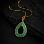 Natural Green Jade Feng Shui Ripple Teardrop Necklace for Women – S925 Silver & 18K Gold, Symbol of Serenity & Good Luck