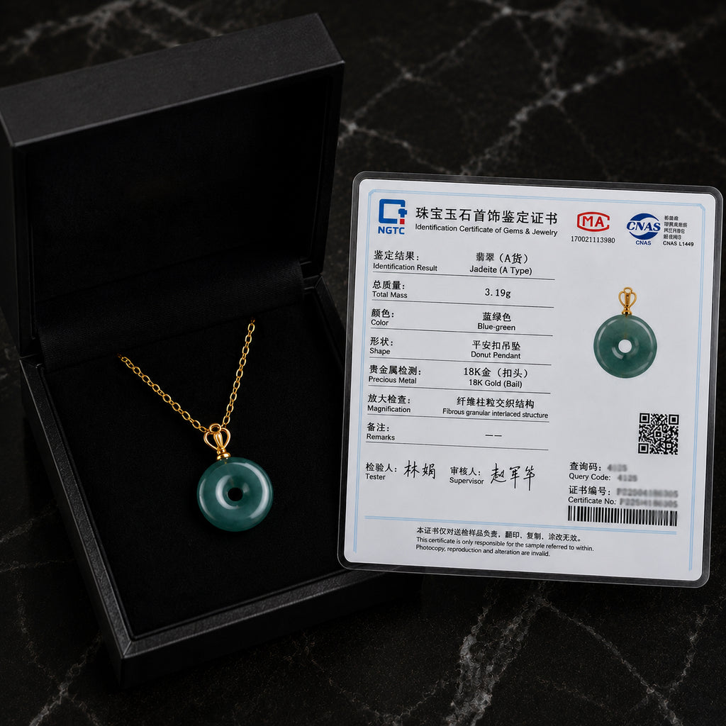 Natural Blue Jadeite Ping An Kou Necklace for Women – 18K Gold Fashion Jewelry