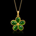 Natural Green Jade Five-Petal Flower Pendant Necklace – S925 Silver 46CM, Symbol of Beauty & Good Fortune