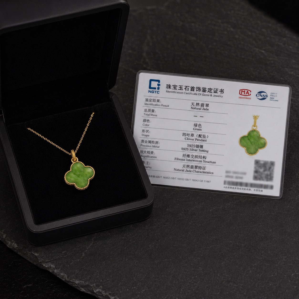 Natural Green Jade Four-Leaf Clover Pendant Necklace – Lucky Jewelry for Love, Health & Happiness