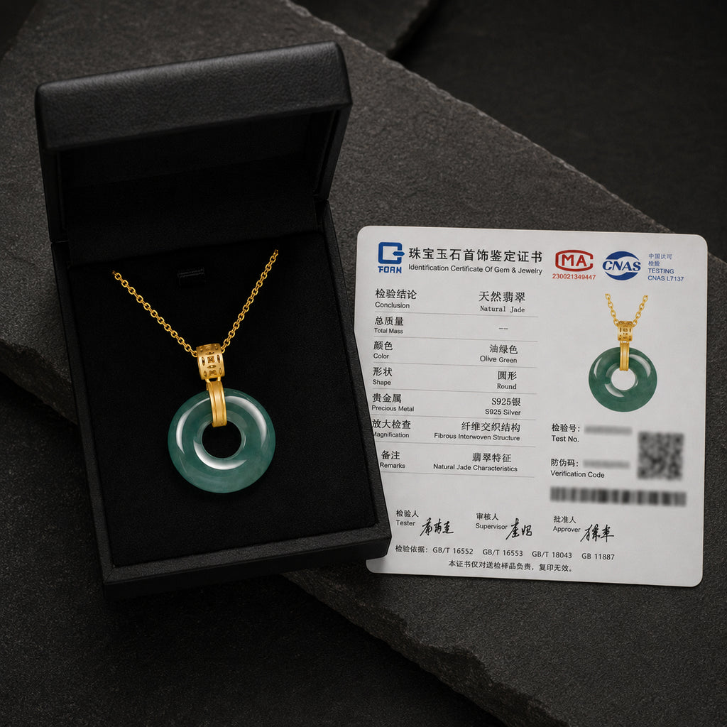 Natural Blue Jadeite Peace Circle Pendant Necklace, S925 Silver 46CM Chain