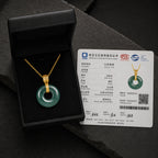 Natural Blue Jadeite Peace Circle Pendant Necklace, S925 Silver 46CM Chain
