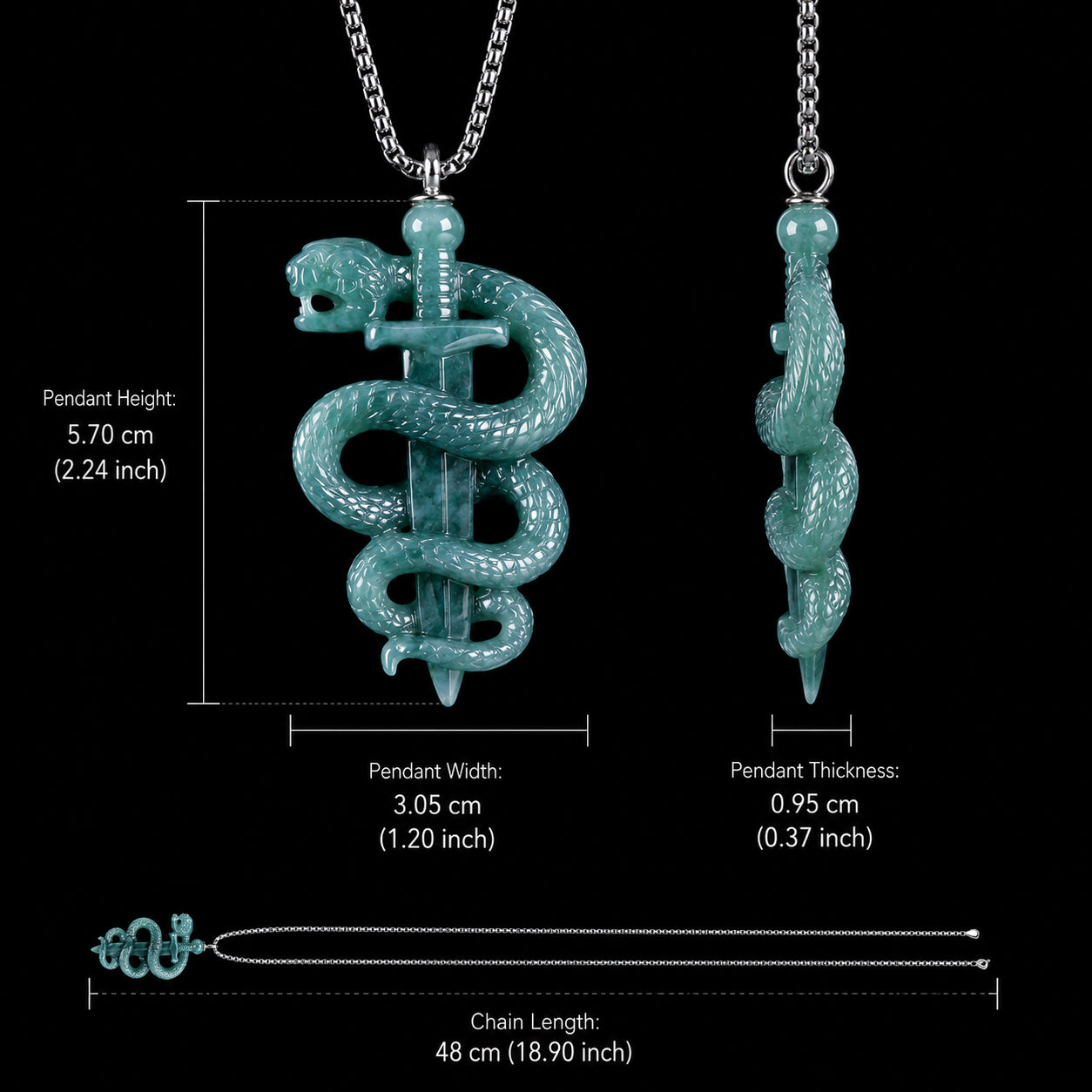 Hand-Carved Jadeite Snake Pendant Necklace for Men – Blue Jade