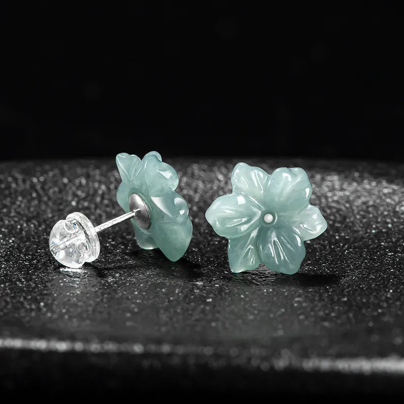 Jadeite Orchid Stud Earrings – Natural Blue Jade Flower Jewelry jade BMjade