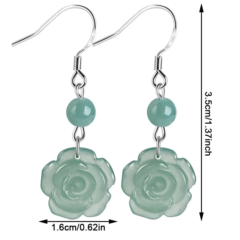 S925 Blue Jadeite Rose Stud Earrings – Natural Handcrafted Jewelry jade BMjade