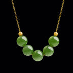 Green Jade 8mm Beaded Pendant Collar Necklace – S925 Silver, Handmade Jewelry for Luck & Harmony