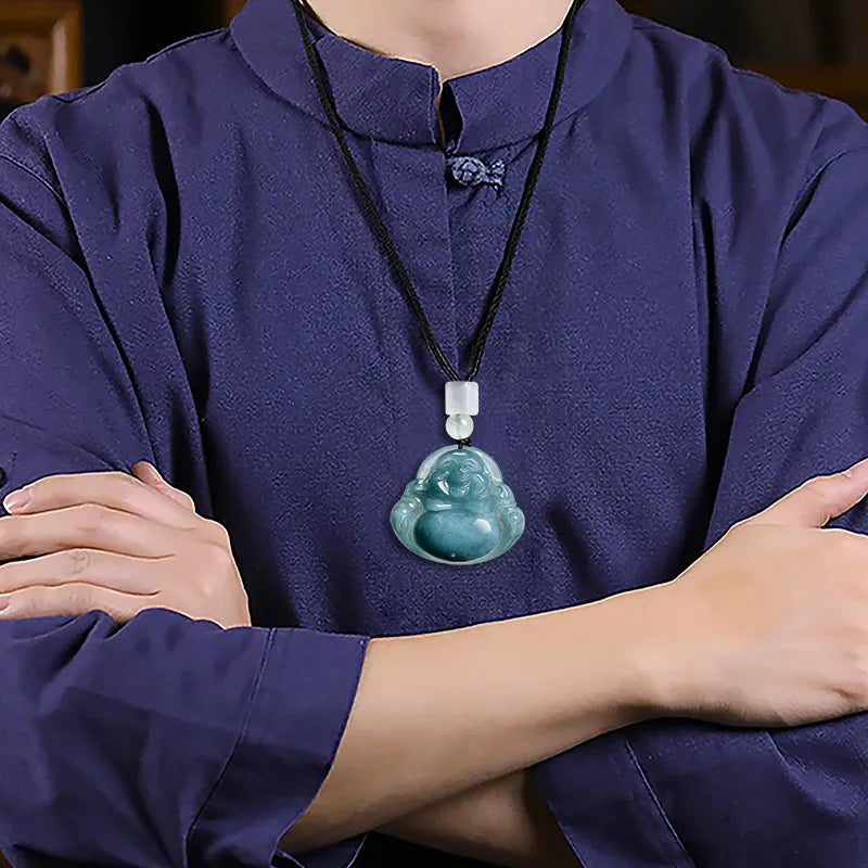 Real Blue Jadeite Big Belly Buddha Pendant Necklace – Men’s Jewelry jade BMjade